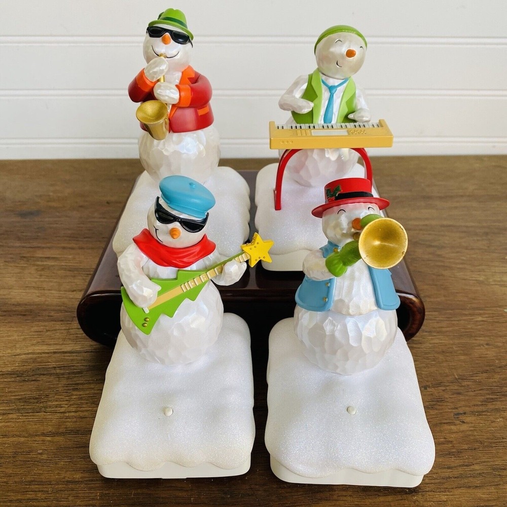 Hallmark Snowman Jazz Band 2010 Musical Motion Trumpet Sax Guitar Piano Set of 4